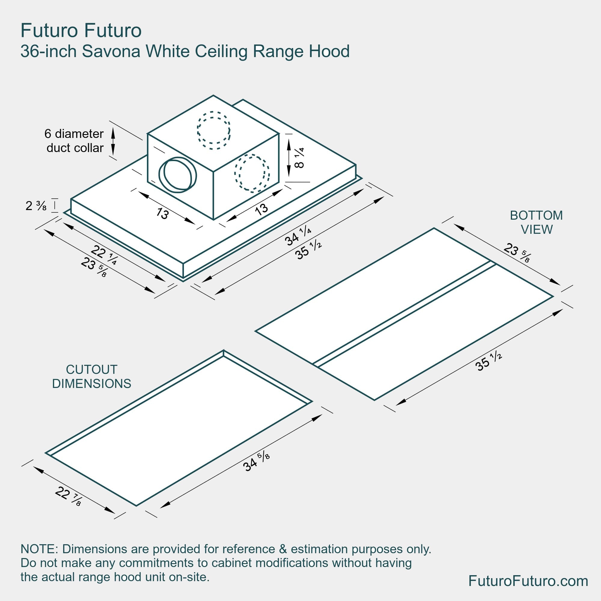 Futuro Savona 36 in. 940 CFM Stainless Steel Ceiling Mount Range Hood With Color Options