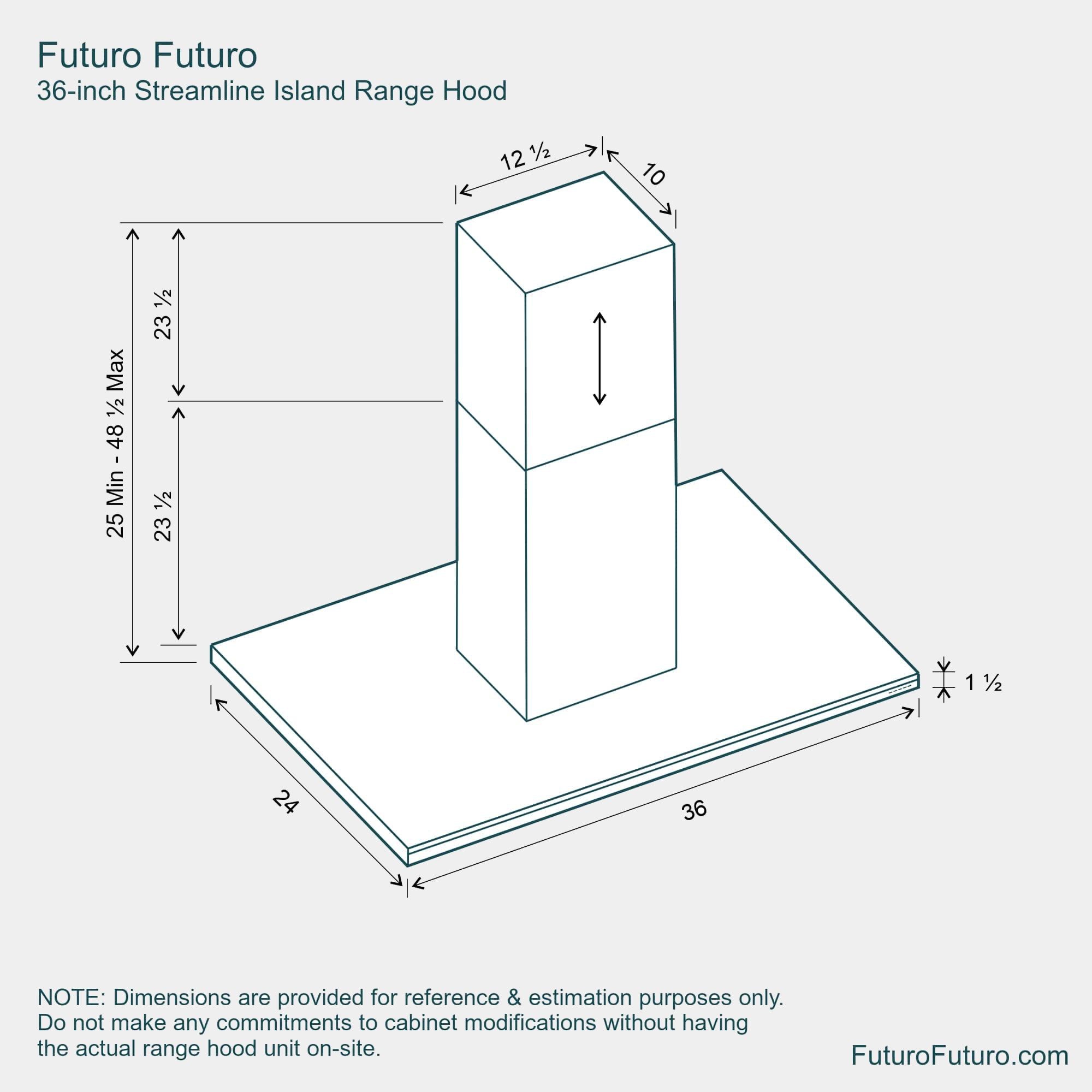 Futuro Streamline 36 in. 940 CFM Stainless Steel Island Mount Range Hood