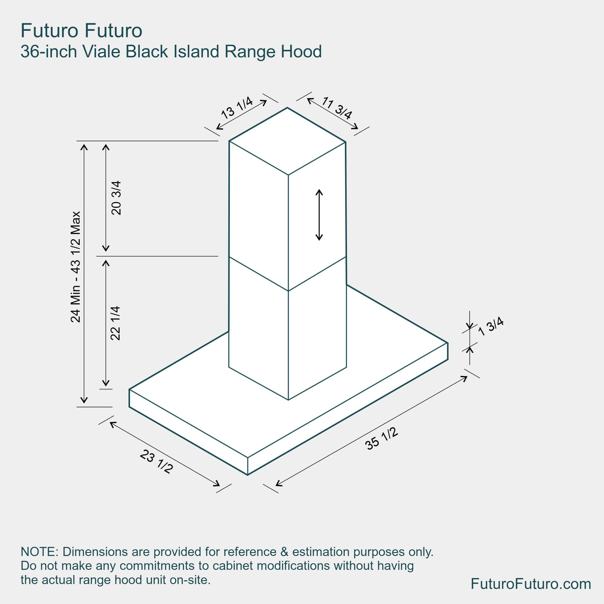 Futuro Viale 36 in. 940 CFM Island Mount Range Hood With Color Options