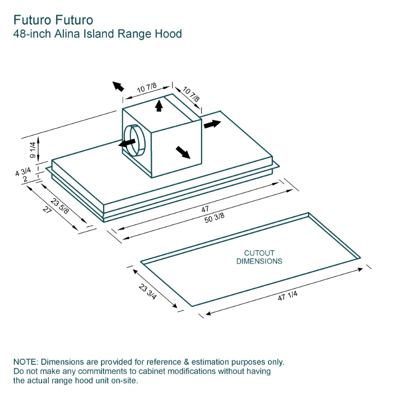 Futuro Alina 48 in. 940 CFM White Ceiling Mount Range Hood | IS48ALINA-WHT