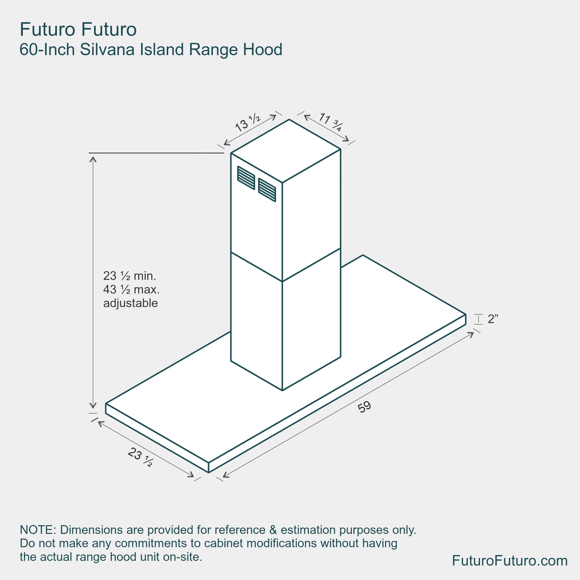 Futuro Silvana 60 in. 940 CFM Stainless Steel Island Mount Range Hood