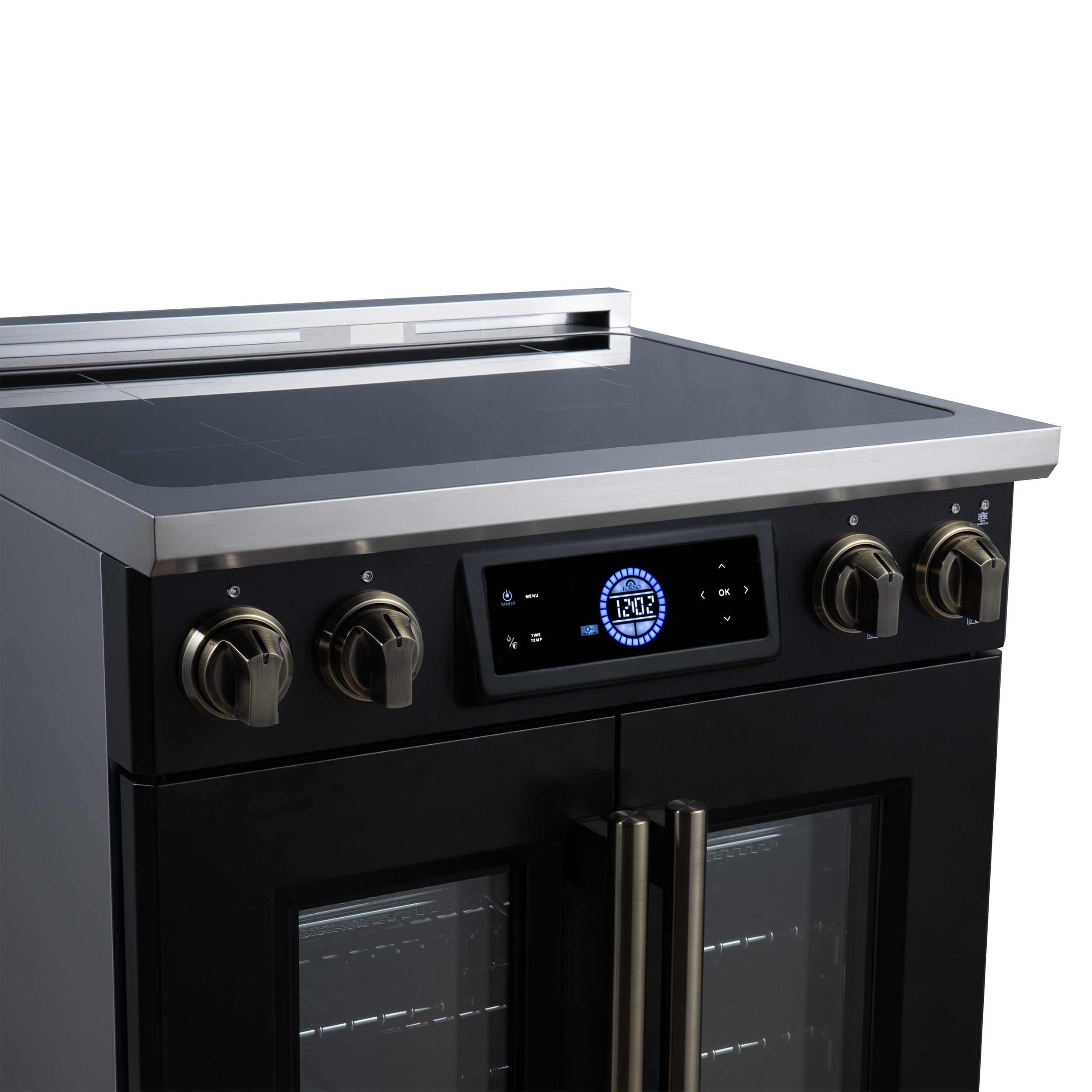 Maximus 30-Inch Induction range, French Door, 4 Cooking Zones, 4.32 cf. Convection Oven, Air Sous Vide, Air Fry Basket, Black