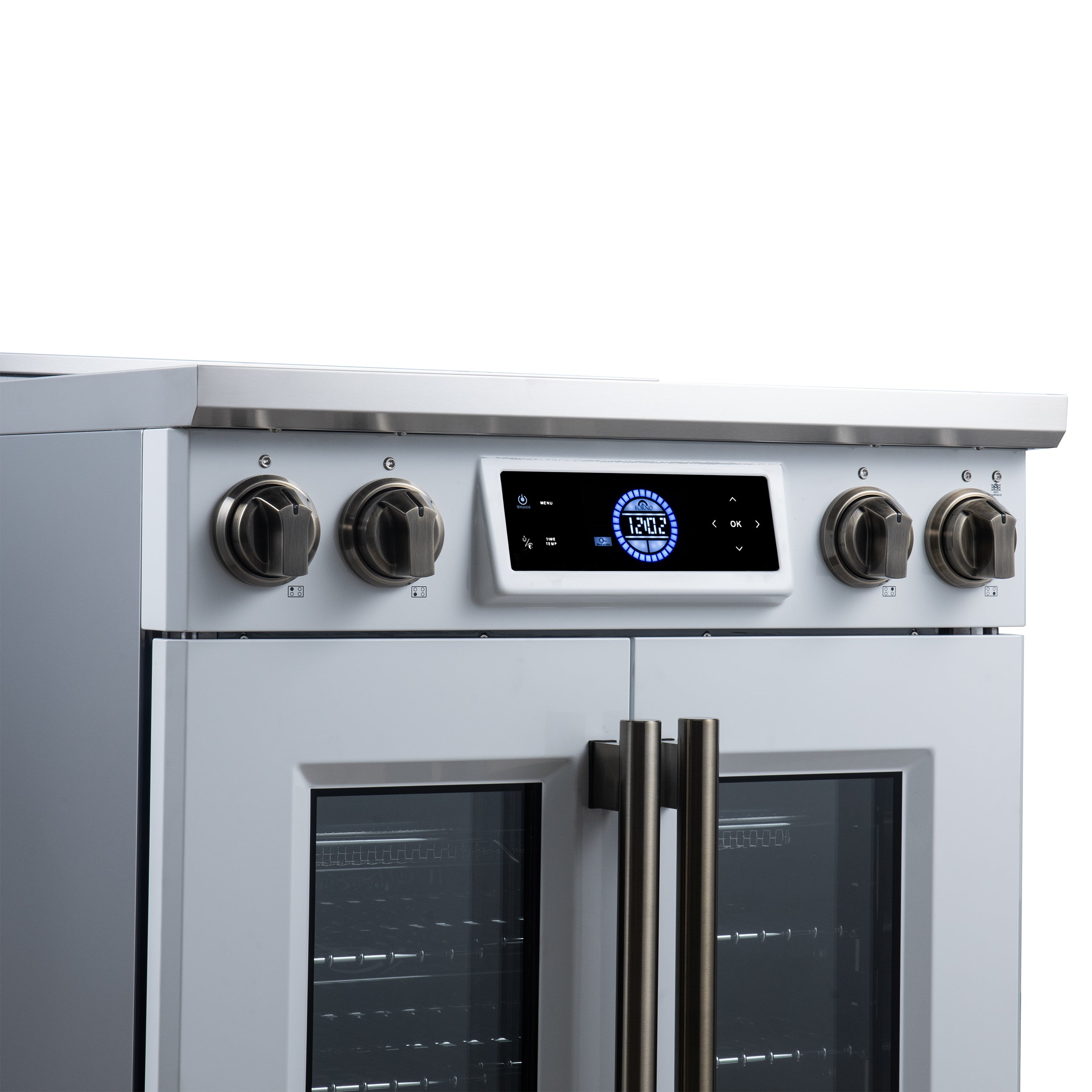 Maximus 30-Inch Induction range, French Door, 4 Cooking Zones, 4.32 cf. Convection Oven, Air Sous Vide, Air Fry Basket, White