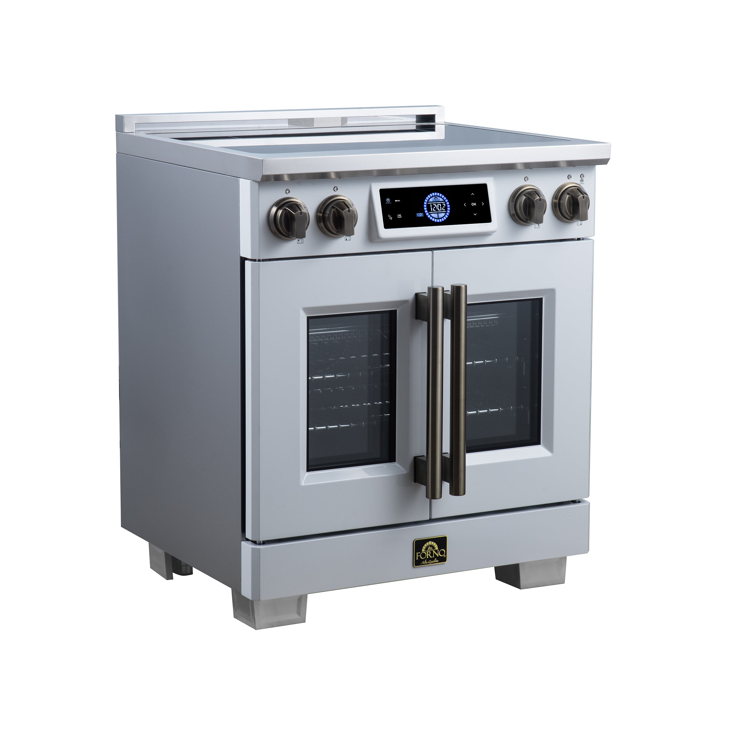 Maximus 30-Inch Induction range, French Door, 4 Cooking Zones, 4.32 cf. Convection Oven, Air Sous Vide, Air Fry Basket, White