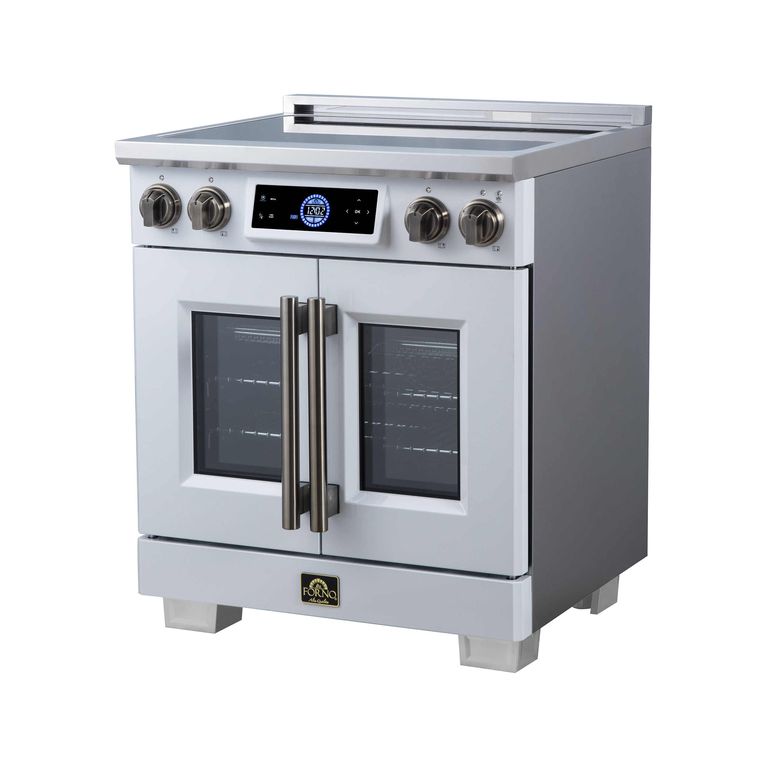 Maximus 30-Inch Induction range, French Door, 4 Cooking Zones, 4.32 cf. Convection Oven, Air Sous Vide, Air Fry Basket, White