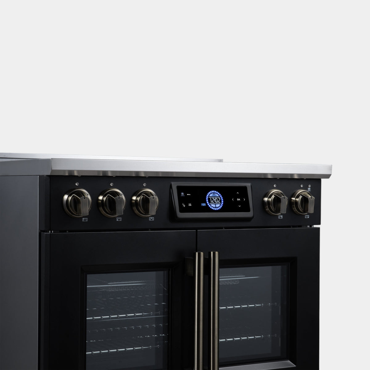 Forno Maximus 36 in. 5.36 cu. ft. Black French Door Induction Range with Air Fry, True Convection, Air Sous Vide and Antique Brass Accents | FFSIN0932-36BLK