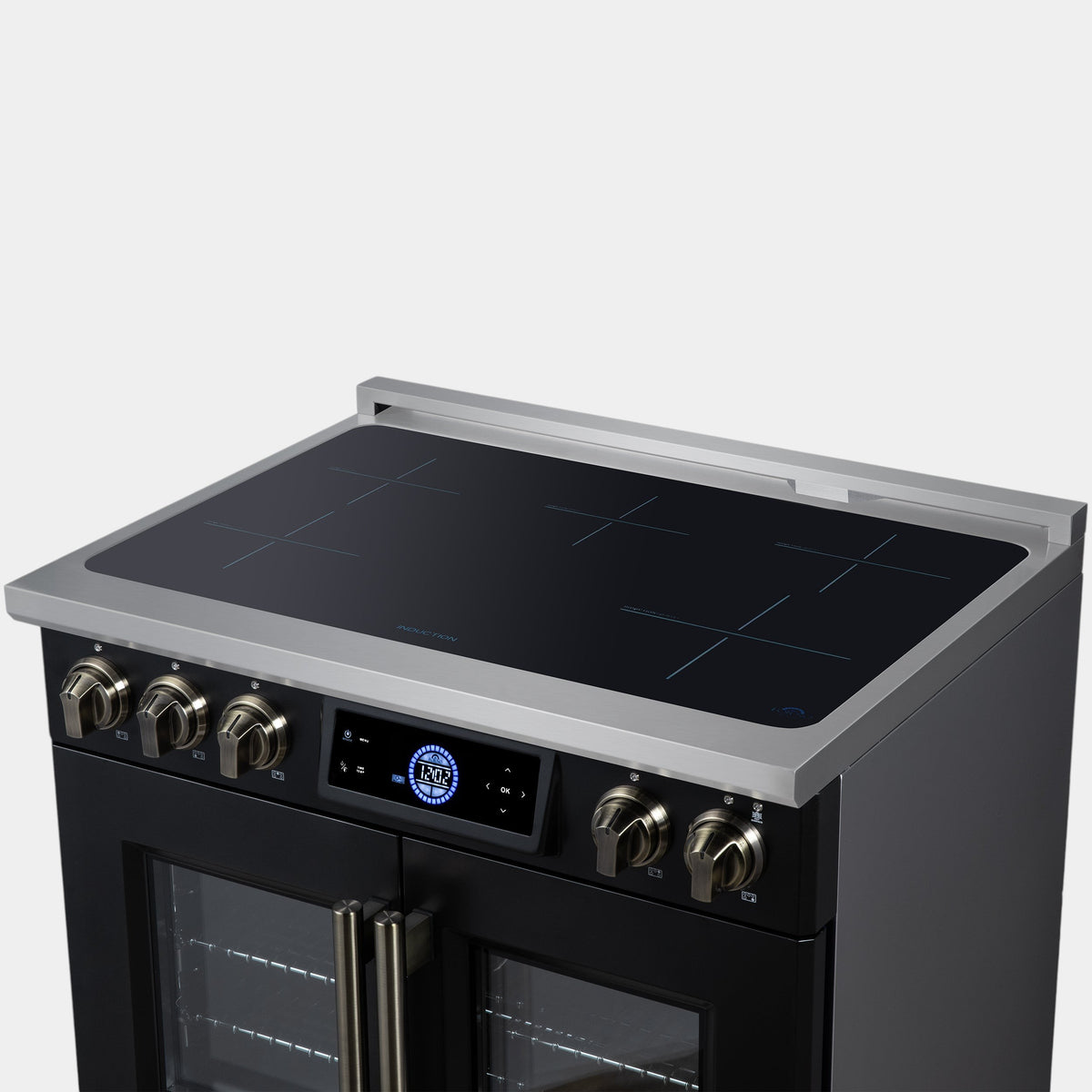 Forno Maximus 36 in. 5.36 cu. ft. Black French Door Induction Range with Air Fry, True Convection, Air Sous Vide and Antique Brass Accents | FFSIN0932-36BLK