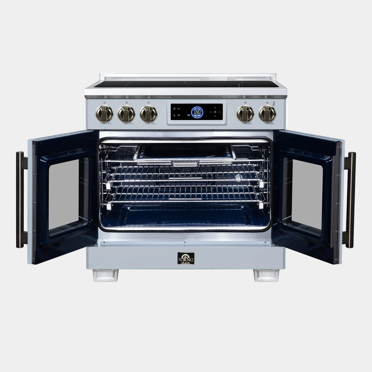 Forno Maximus 36 in. 5.36 cu. ft. White French Door Induction Range with Air Fry and Antique Brass Accents | FFSIN0932-36WHT