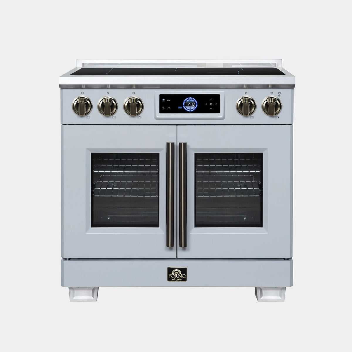 Forno Maximus 36 in. 5.36 cu. ft. White French Door Induction Range with Air Fry and Antique Brass Accents | FFSIN0932-36WHT