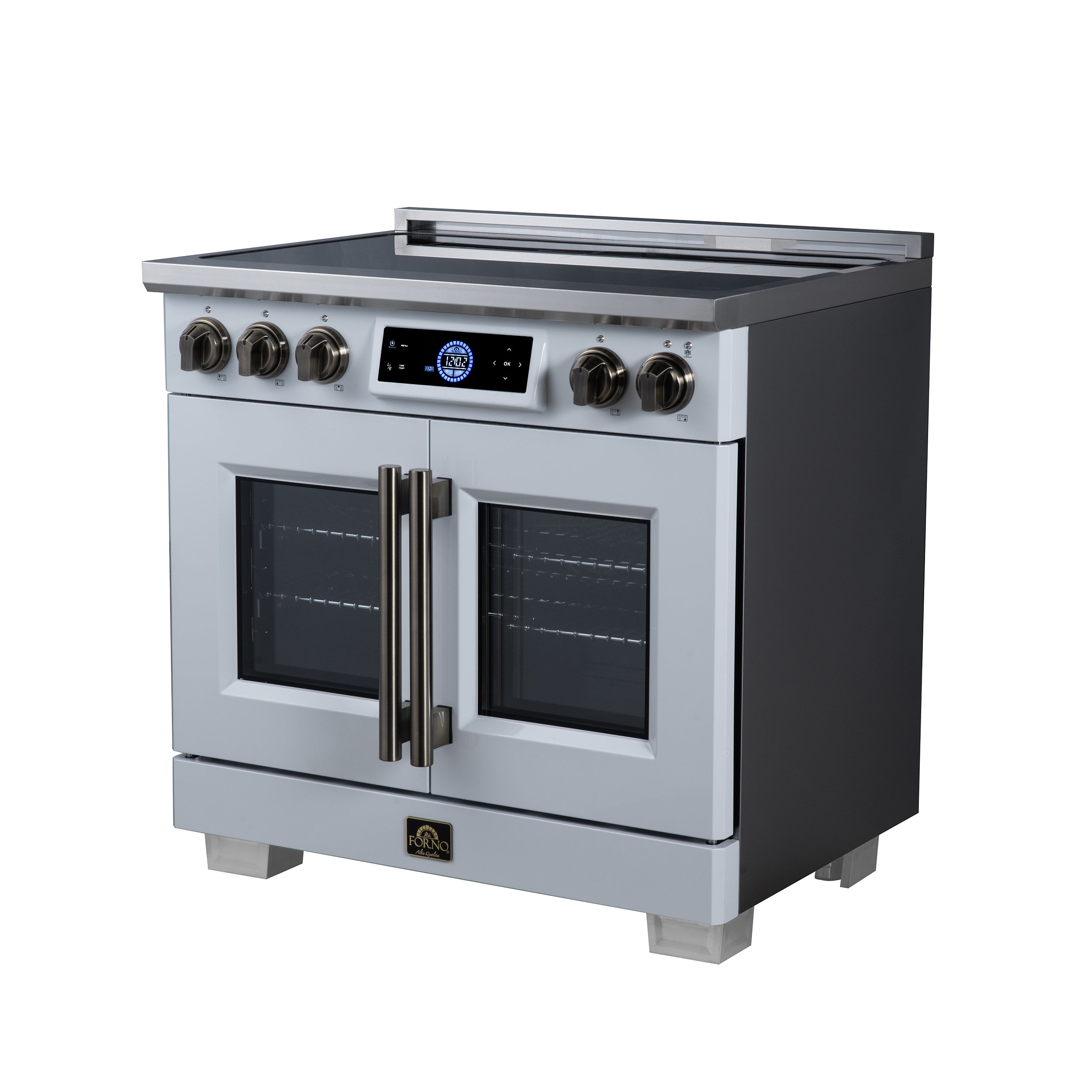 Maximus 36-Inch Induction range, French Door, 5 Cooking Zones, 5.36 cf. Convection Oven, Air Sous Vide, Air Fry Basket, White