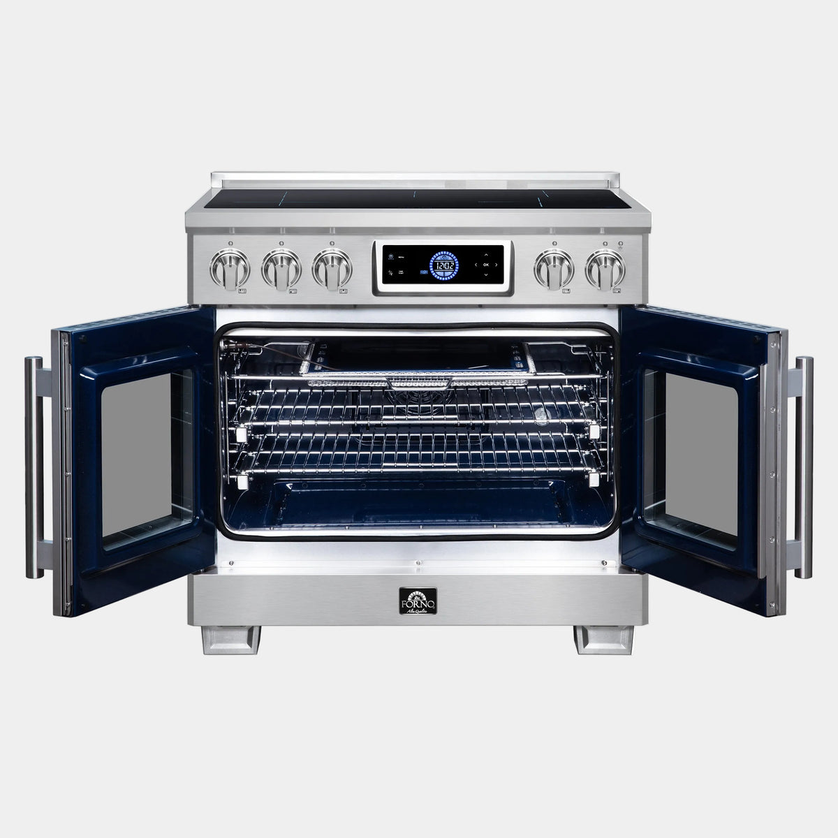 Forno Maximus 36 in. 5.36 cu. ft. Stainless Steel French Door Induction Range with Air Fry, True Convection and Air Sous Vide | FFSIN0932-36