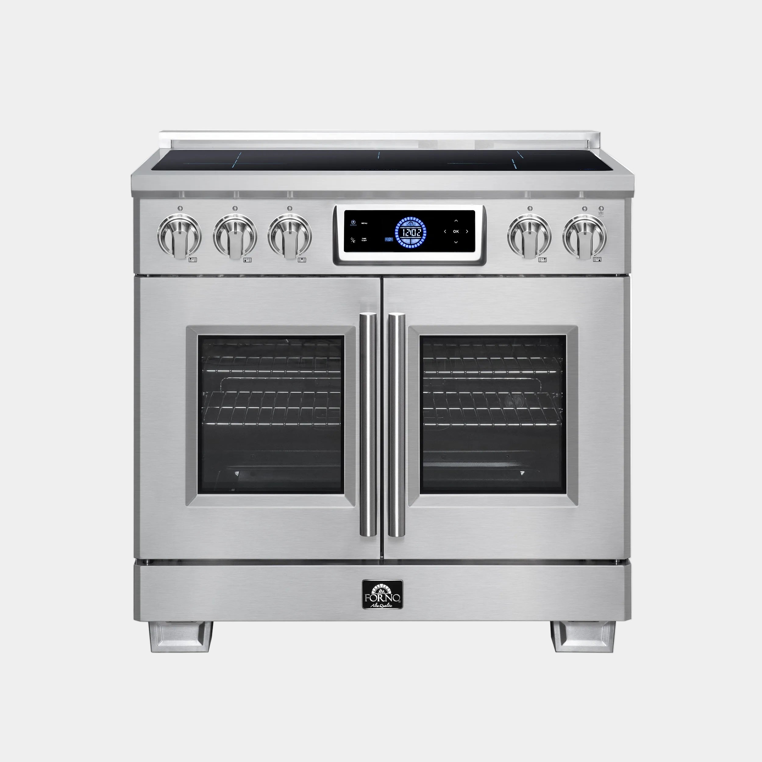 Forno Maximus 36 in. 5.36 cu. ft. Stainless Steel French Door Induction Range with Air Fry, True Convection and Air Sous Vide | FFSIN0932-36
