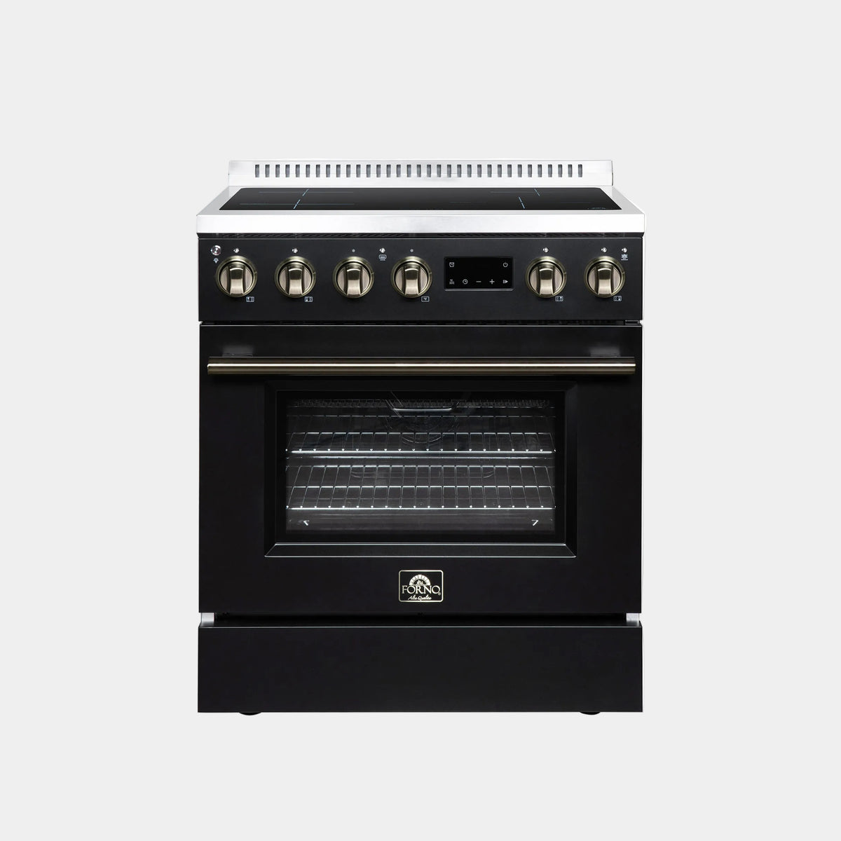 Forno Torino 30 in. 4.32 cu. ft. Black French Door Induction Range with Air Fry, Air Sous Vide and Antique Brass Accents | FFSIN0936-30BLK