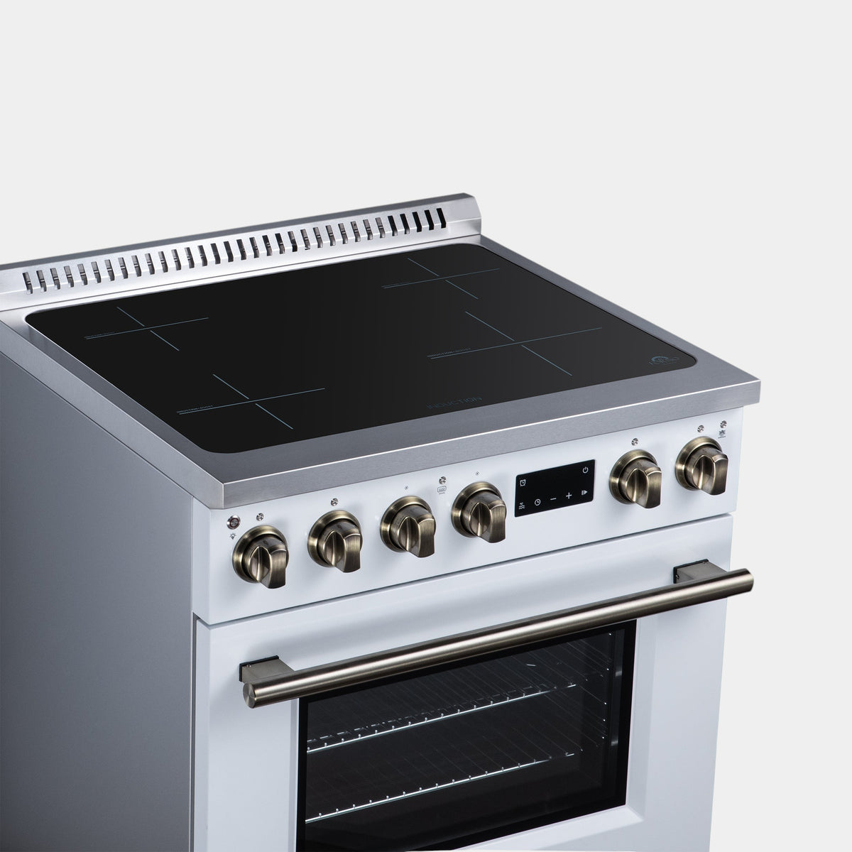Forno Torino 30 in. 4.32 cu. ft. White French Door Induction Range with Air Fry, Air Sous Vide and Antique Brass Accents | FFSIN0936-30WHT