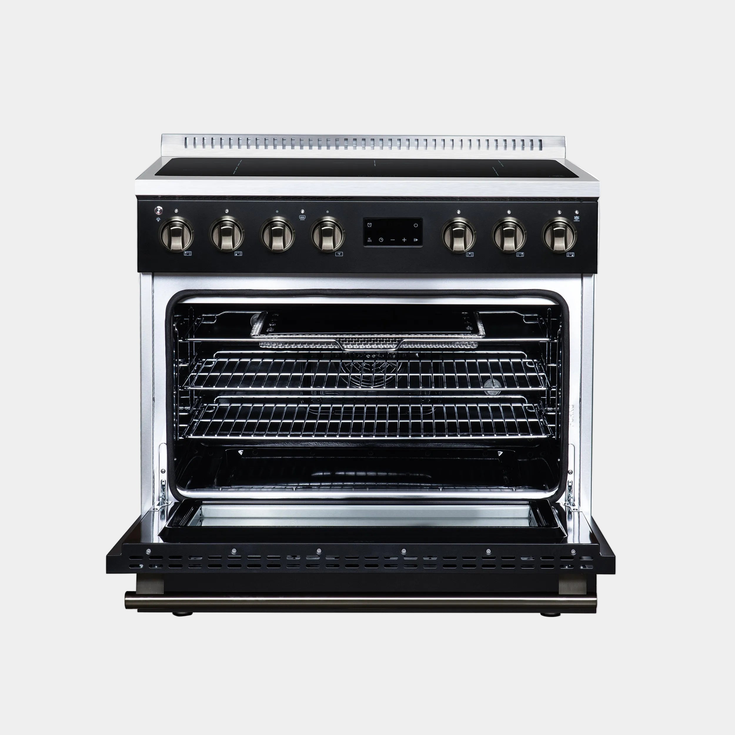 Forno Torino 36 in. 5.36 cu. ft. Black French Door Induction Range with Air Fry, Air Sous Vide and Antique Brass Accents | FFSIN0936-36BLK