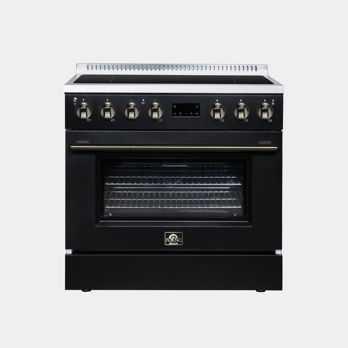 Forno Torino 36 in. 5.36 cu. ft. Black French Door Induction Range with Air Fry, Air Sous Vide and Antique Brass Accents | FFSIN0936-36BLK