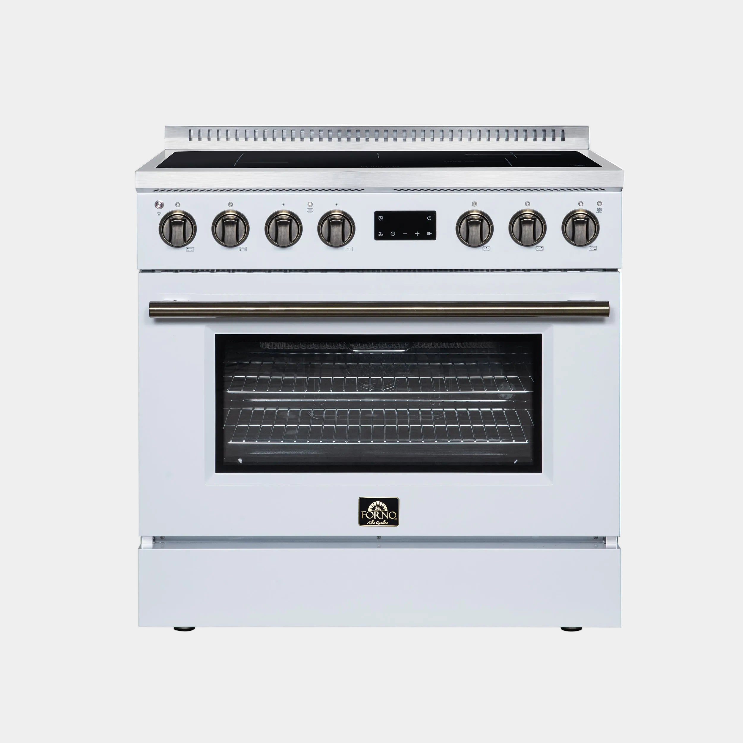 Forno Torino 36 in. 5.36 cu. ft. White French Door Induction Range with Air Fry, Air Sous Vide and Antique Brass Accents | FFSIN0936-36WHT