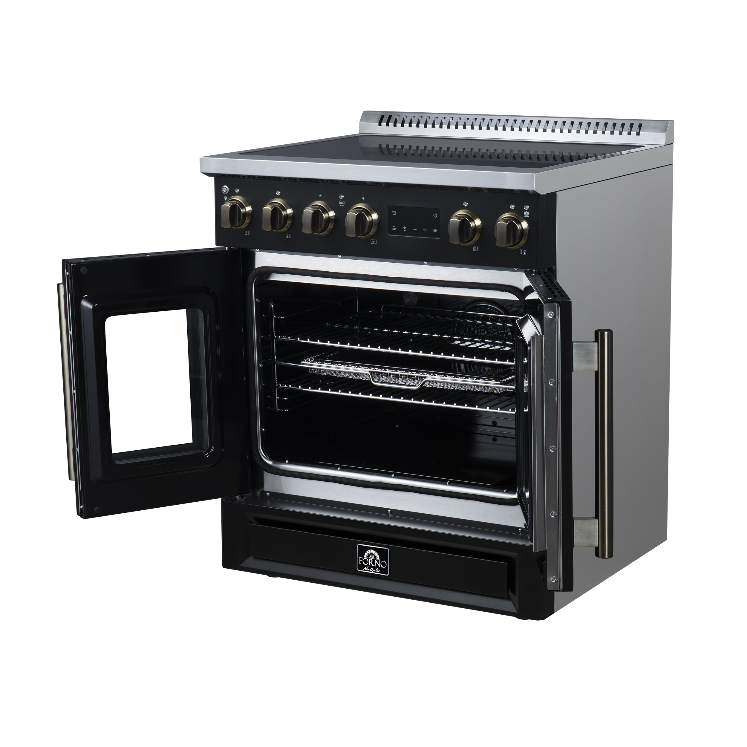 Forno Torino 30 in. 4.32 cu. ft. 5-Burner Black French Door Induction Range with Air Fry | FFSIN0950-30BLK