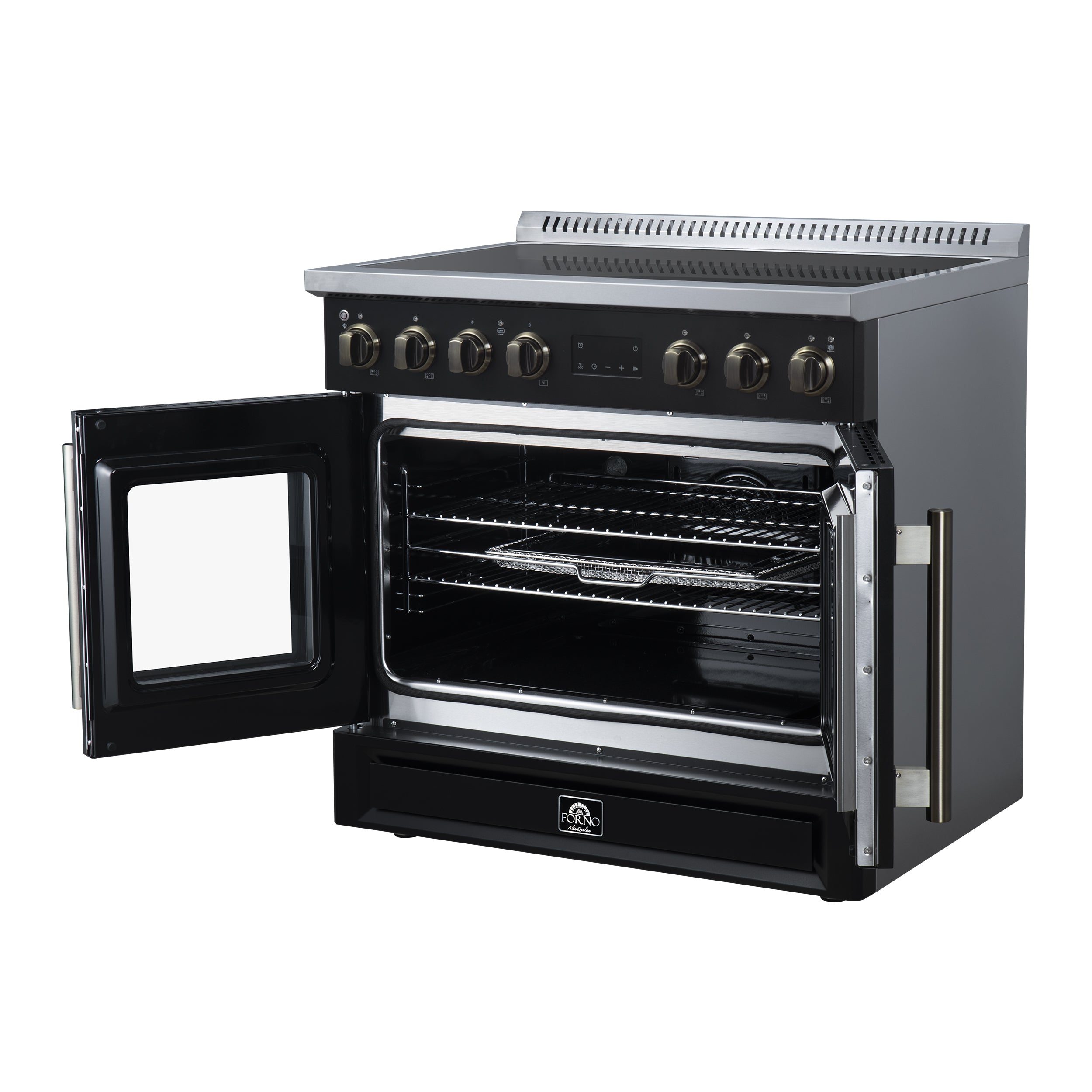 Forno Torino 36 in. 5.36 cu. ft. 5-Burner Black French Door Induction Range with Air Fry | FFSIN0950-36BLK