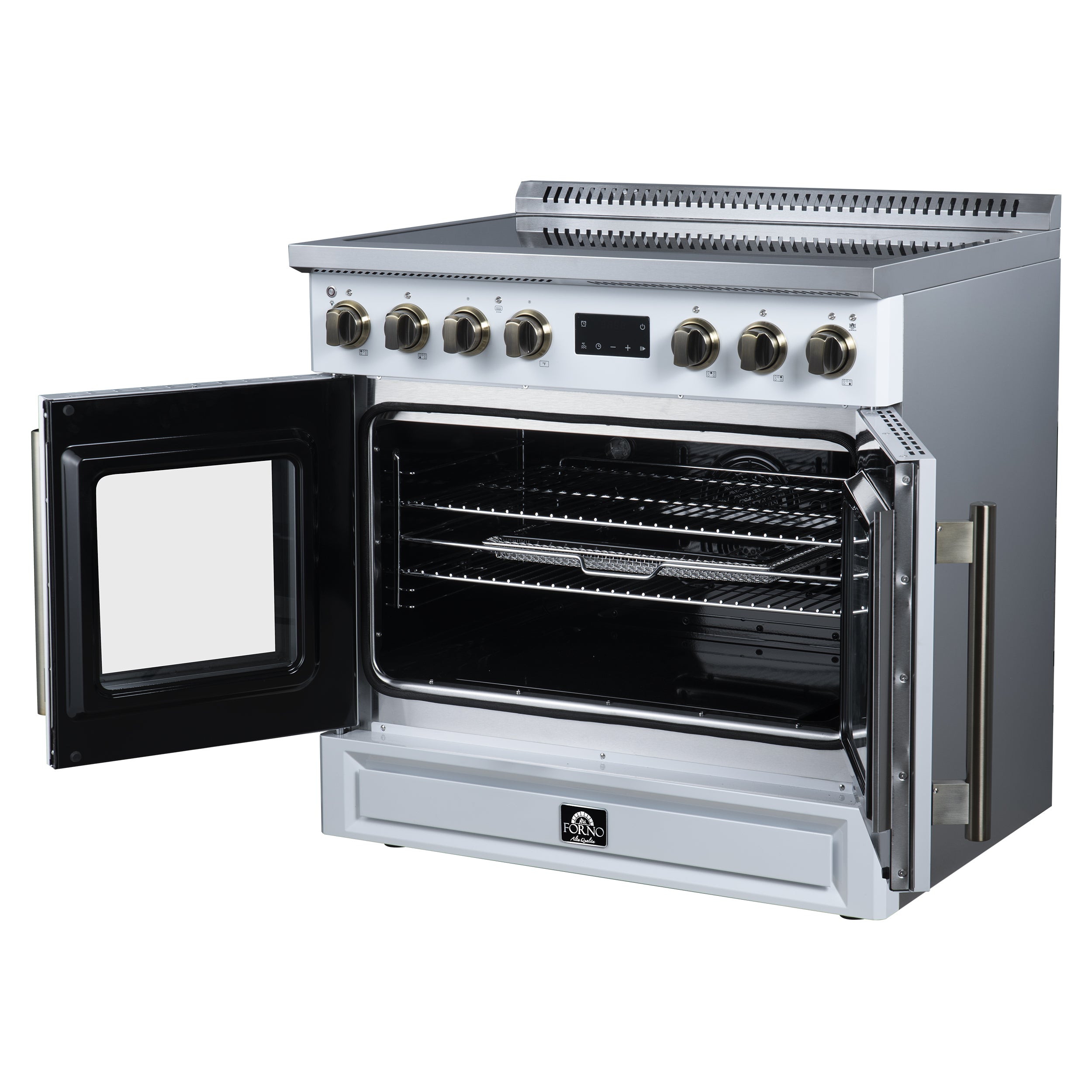Forno Torino 36 in. 5.36 cu. ft. 5-Burner White French Door Induction Range with Air Fry | FFSIN0950-36WHT