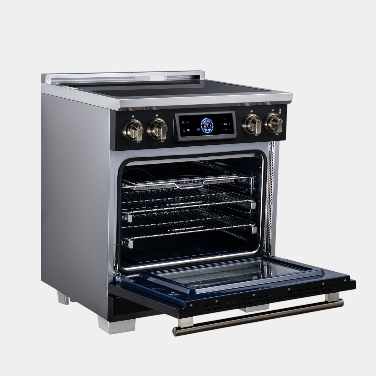 Forno Maximus 30 in. 4.32 cu. ft. Black Induction Range with Air Fry, True Convection, Air Sous Vide and Antique Brass Accents | FFSIN0968-30BLK
