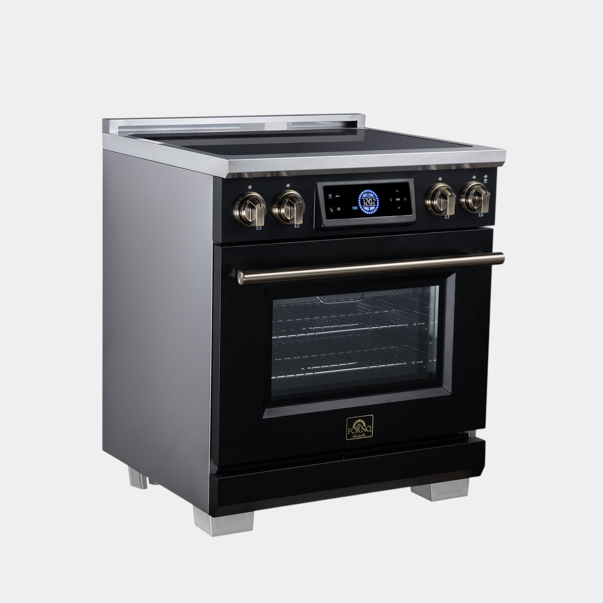 Forno Maximus 30 in. 4.32 cu. ft. Black Induction Range with Air Fry, True Convection, Air Sous Vide and Antique Brass Accents | FFSIN0968-30BLK