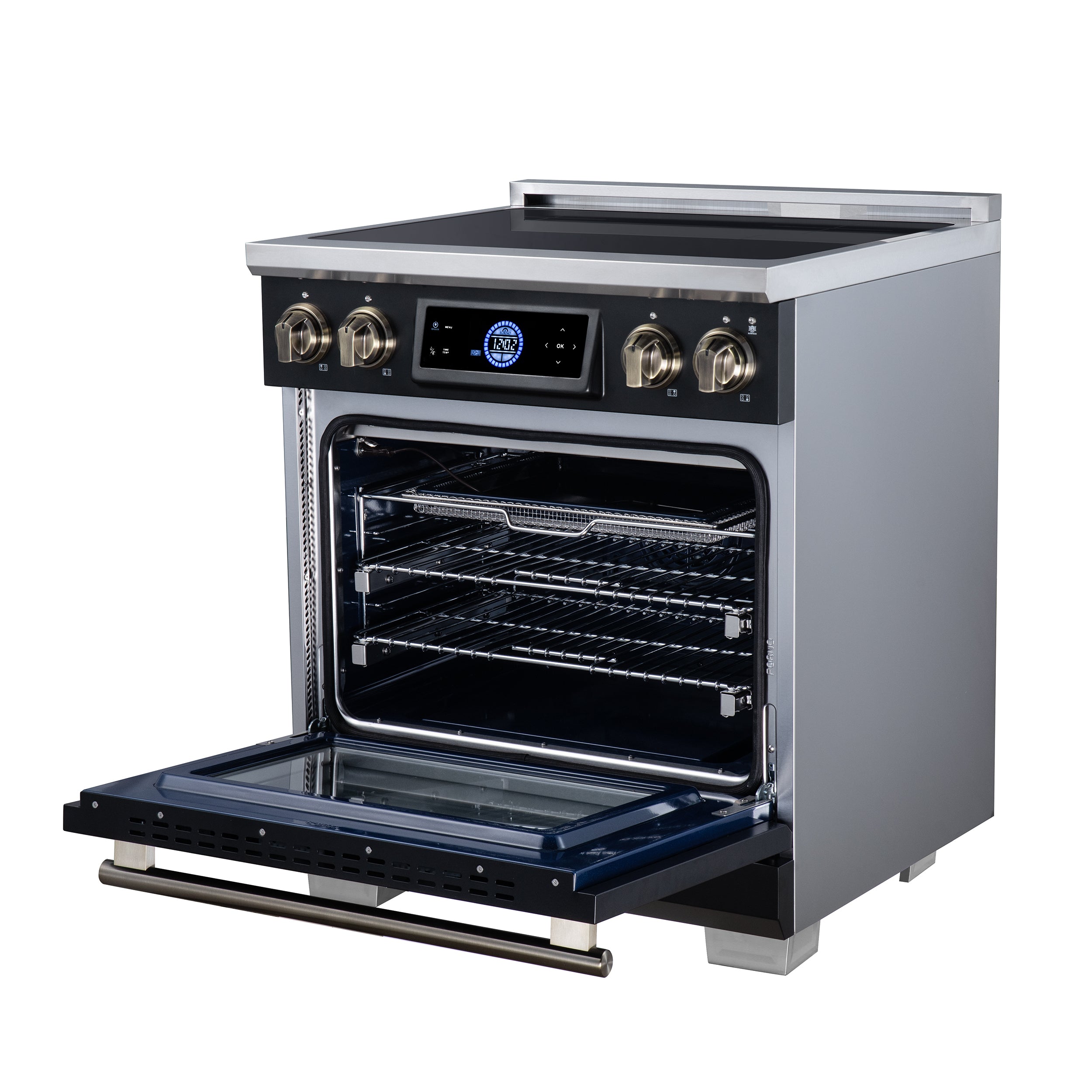 Maximus 30 Inch Induction Range, 8,800 Total Cooktop, 4.32 cf. True Convection Oven, Air Fryer, Air Sous Vide, Black