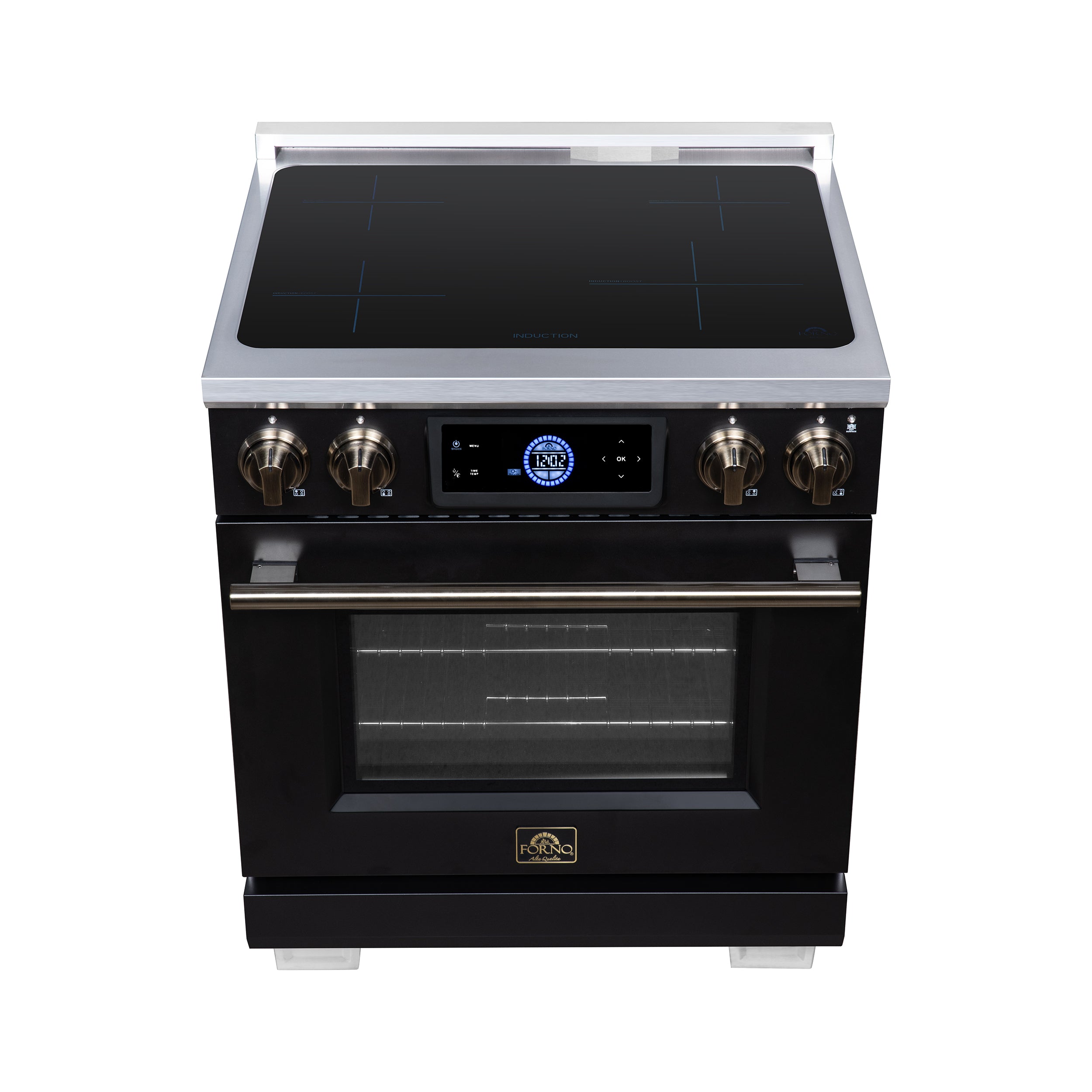 Maximus 30 Inch Induction Range, 8,800 Total Cooktop, 4.32 cf. True Convection Oven, Air Fryer, Air Sous Vide, Black