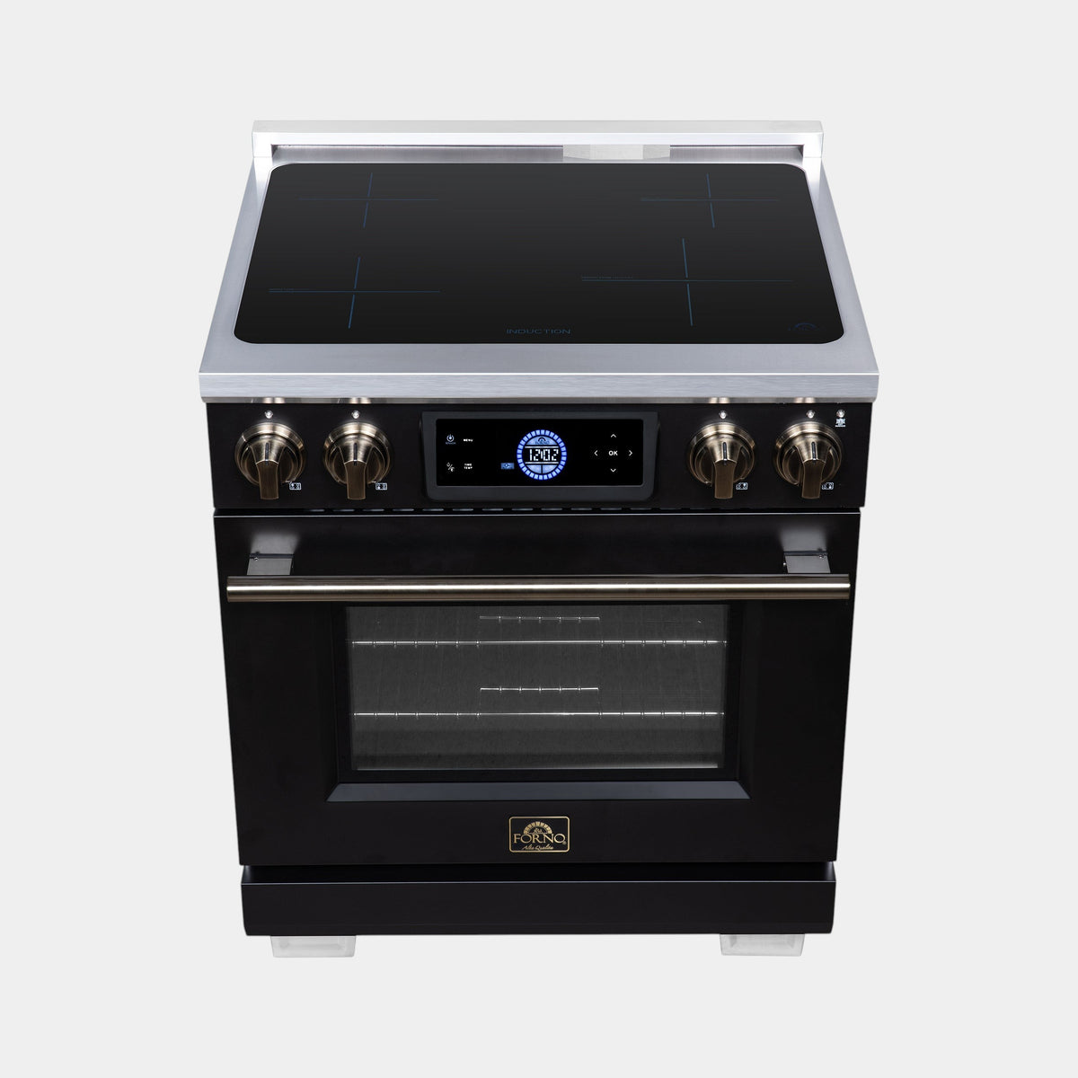 Forno Maximus 30 in. 4.32 cu. ft. Black Induction Range with Air Fry, True Convection, Air Sous Vide and Antique Brass Accents | FFSIN0968-30BLK