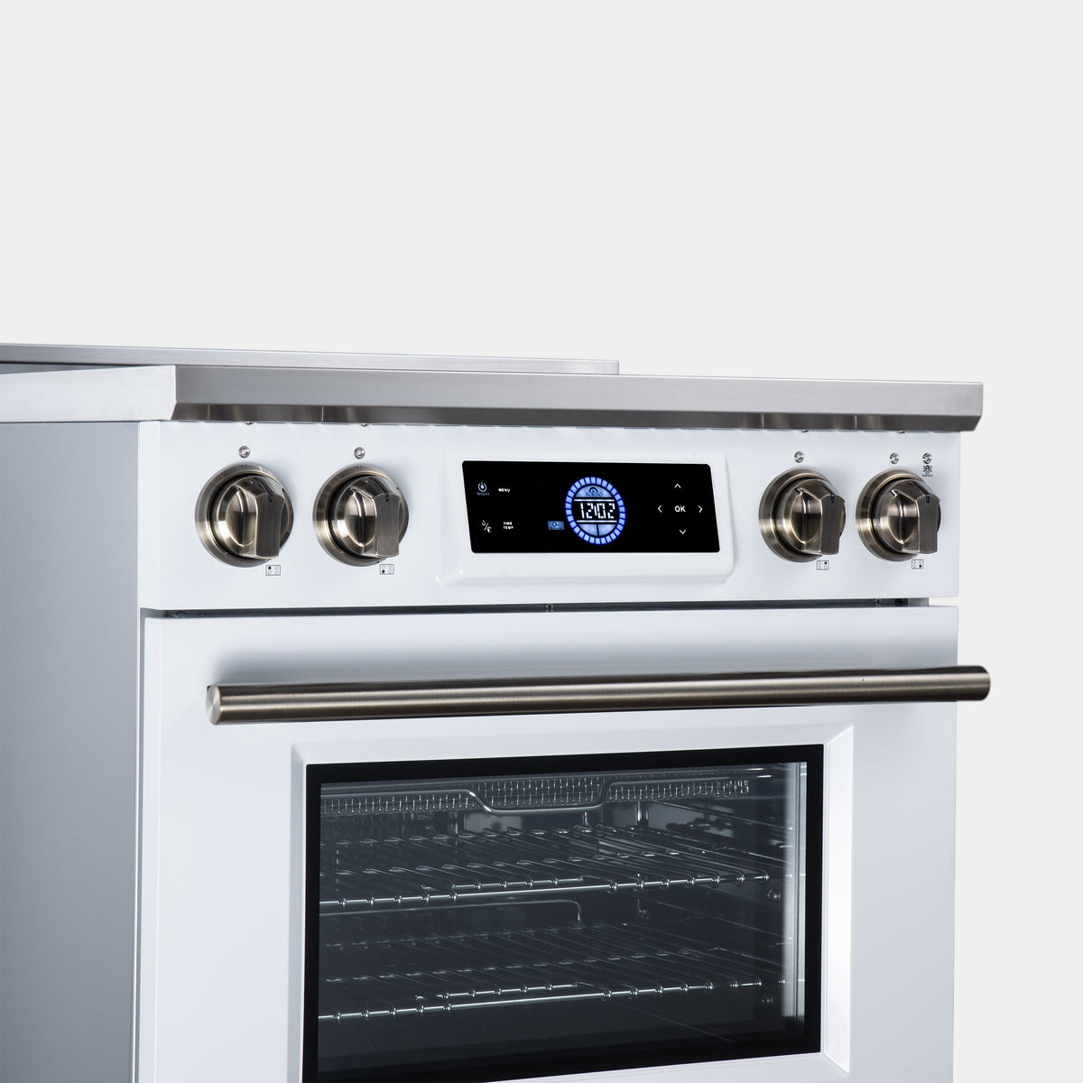 Forno Maximus 30 in. 4.32 cu. ft. White Induction Range with Air Fry, True Convection, Air Sous Vide and Antique Brass Accents | FFSIN0968-30WHT