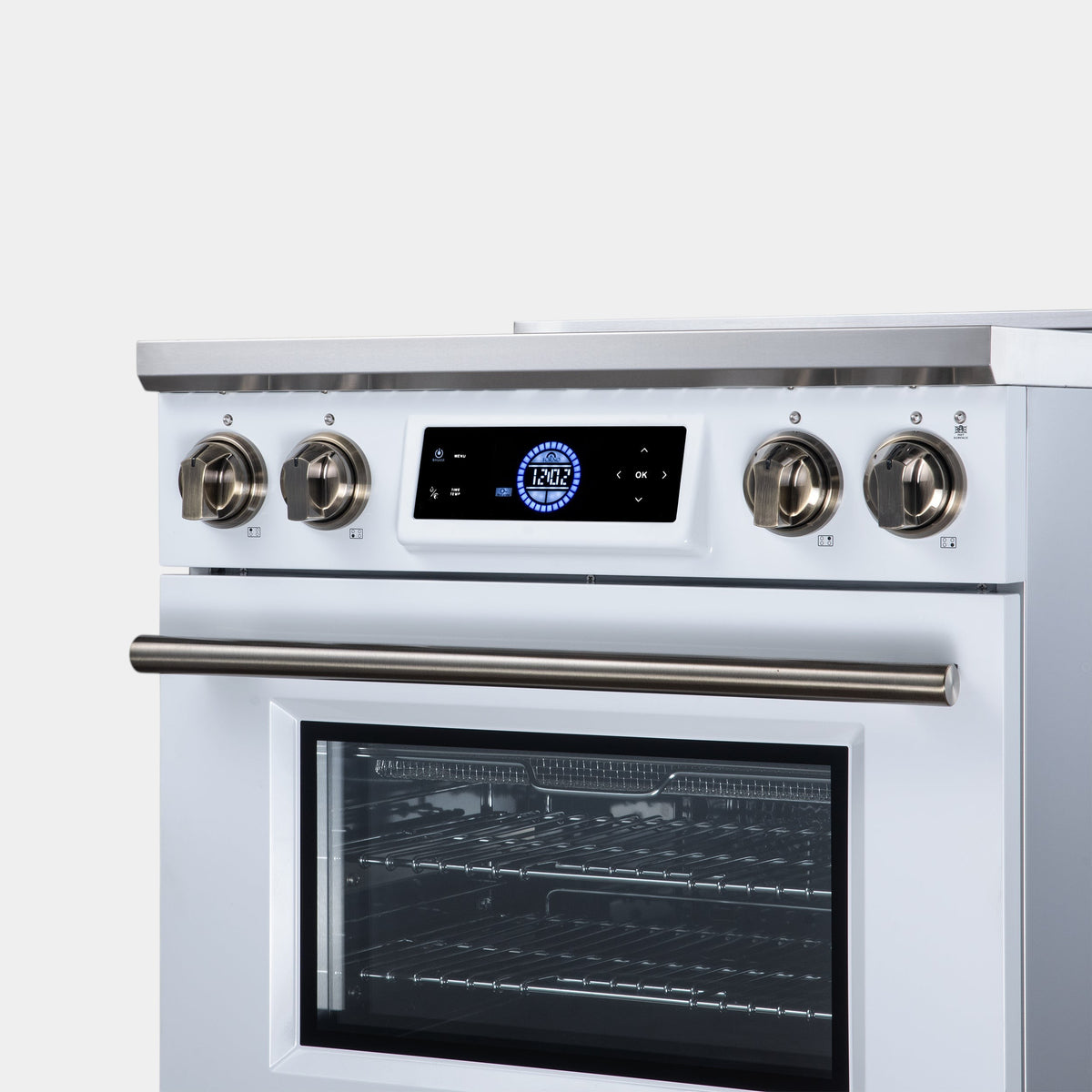 Forno Maximus 30 in. 4.32 cu. ft. White Induction Range with Air Fry, True Convection, Air Sous Vide and Antique Brass Accents | FFSIN0968-30WHT