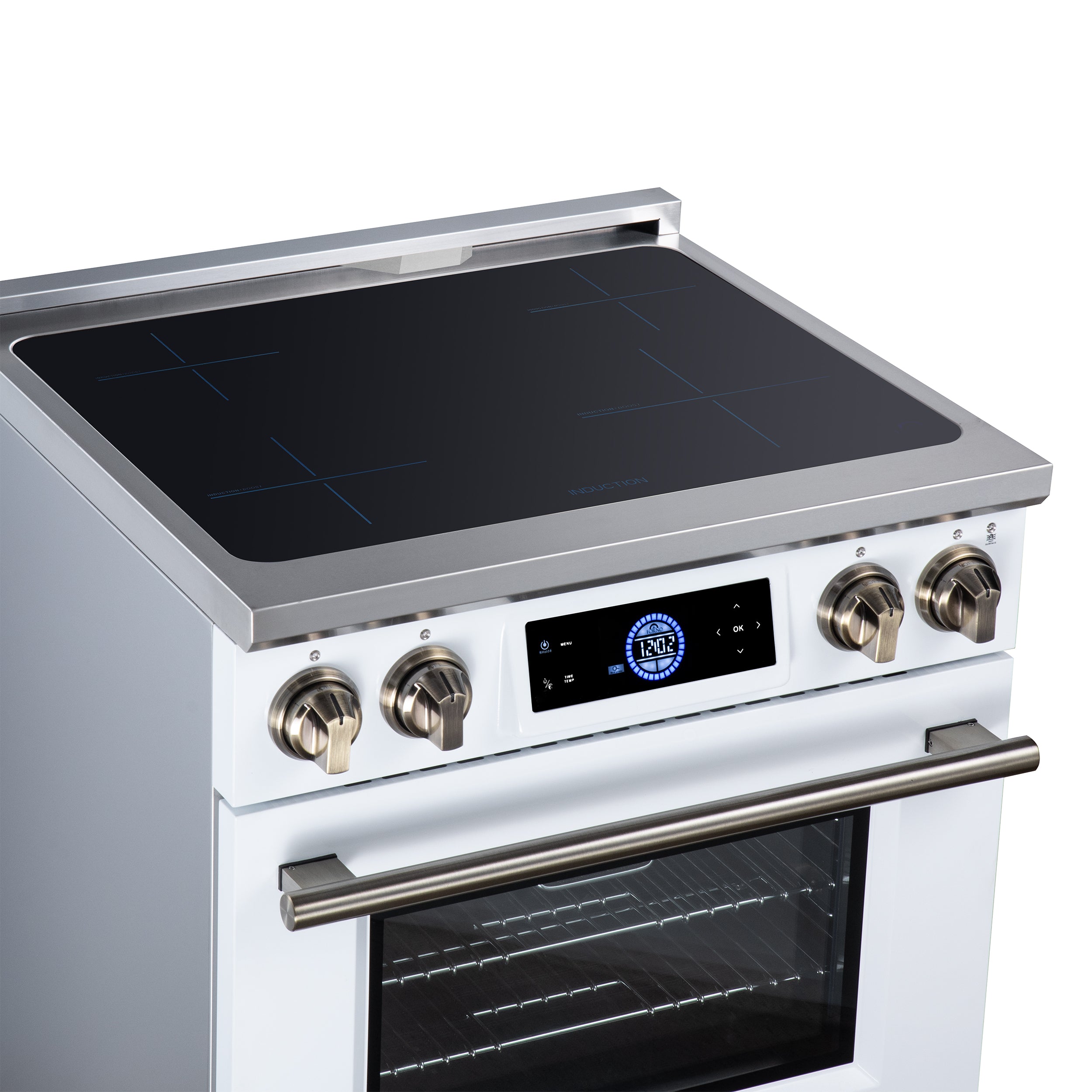 Maximus 30 Inch Induction Range, 8,800 Total Cooktop, 4.32 cf. True Convection Oven, Air Fryer, Air Sous Vide, White