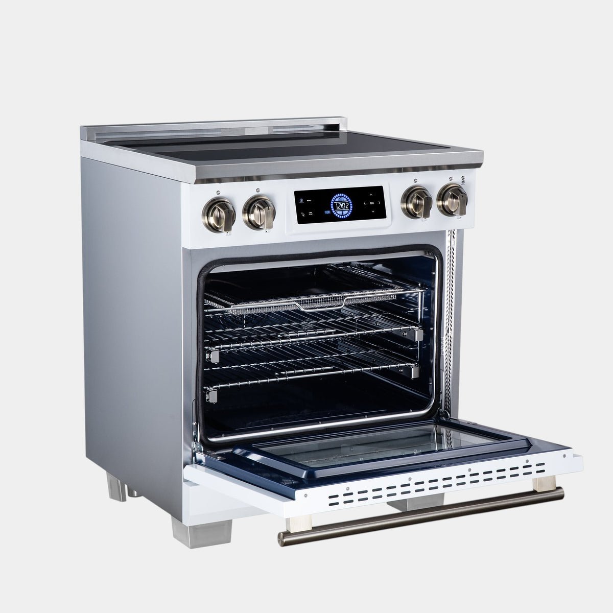 Forno Maximus 30 in. 4.32 cu. ft. White Induction Range with Air Fry, True Convection, Air Sous Vide and Antique Brass Accents | FFSIN0968-30WHT