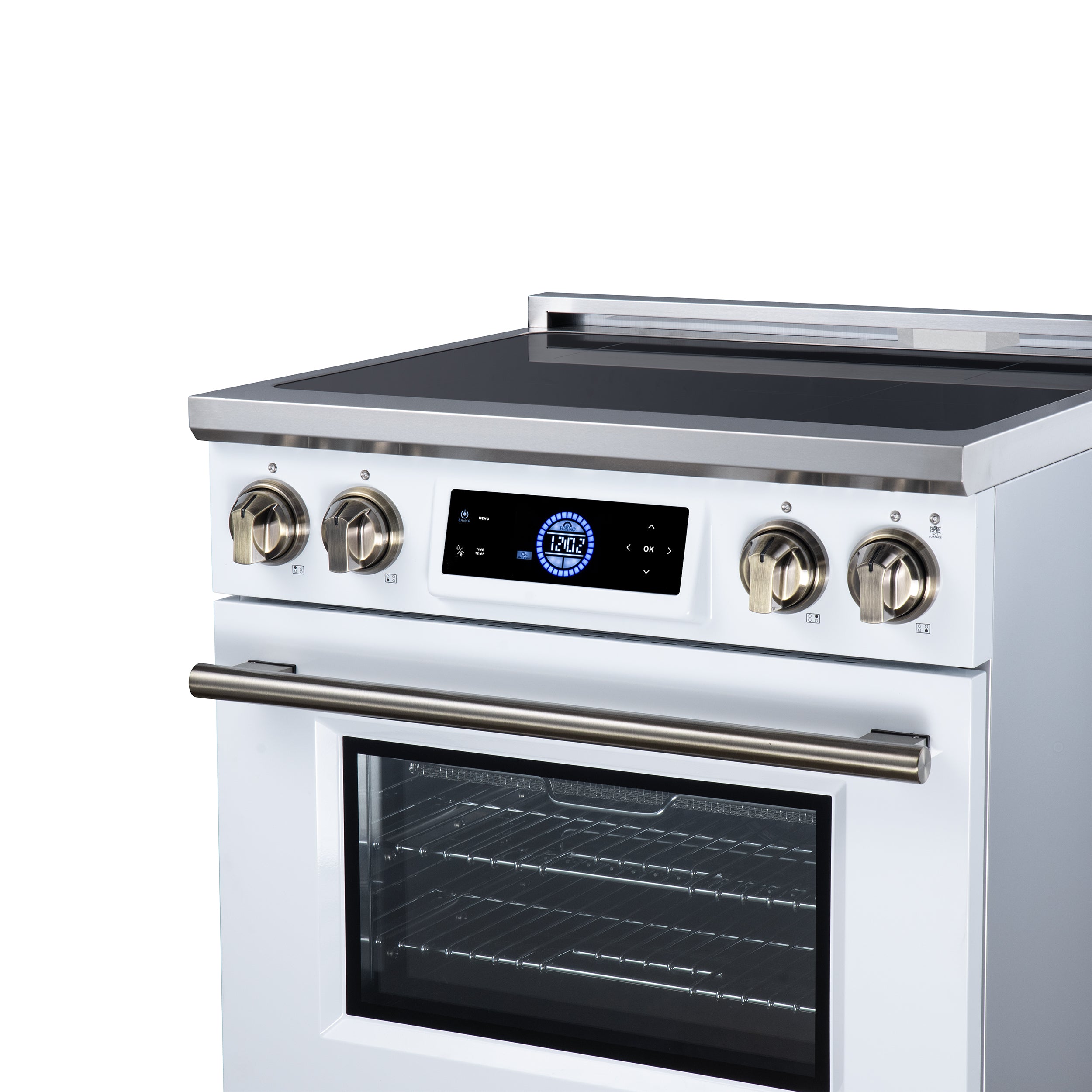 Maximus 30 Inch Induction Range, 8,800 Total Cooktop, 4.32 cf. True Convection Oven, Air Fryer, Air Sous Vide, White