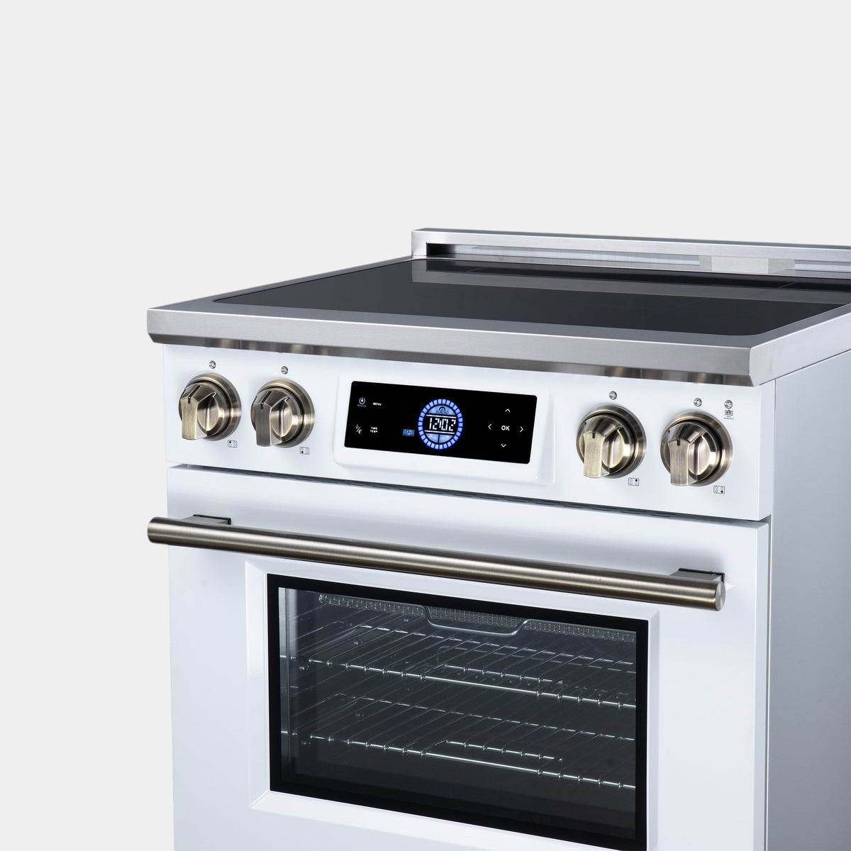 Forno Maximus 30 in. 4.32 cu. ft. White Induction Range with Air Fry, True Convection, Air Sous Vide and Antique Brass Accents | FFSIN0968-30WHT