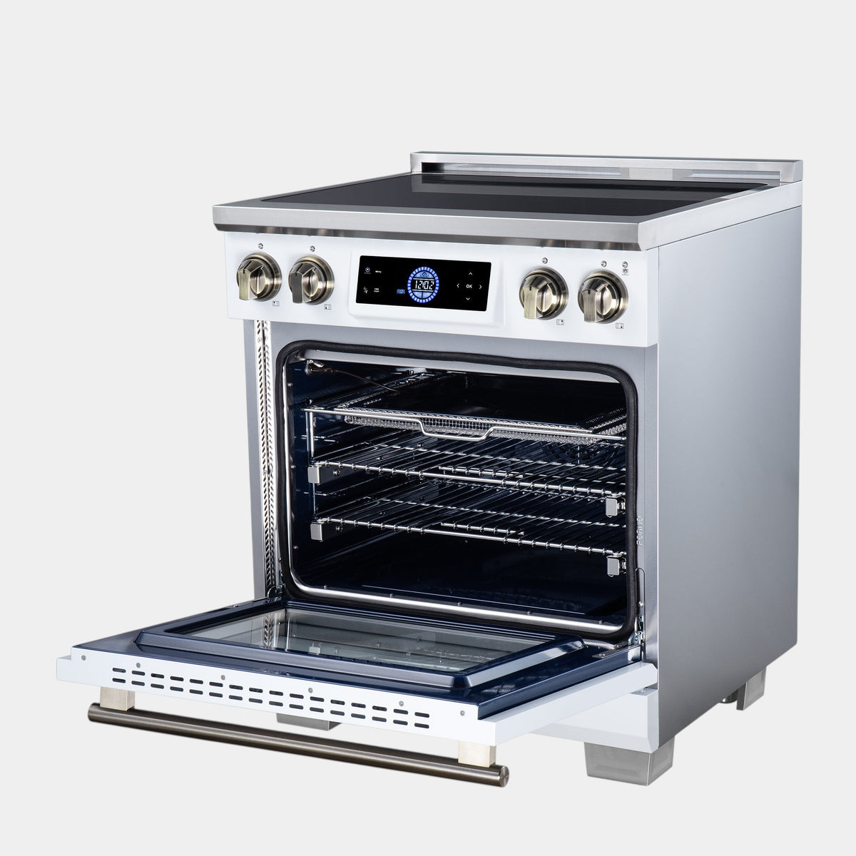Forno Maximus 30 in. 4.32 cu. ft. White Induction Range with Air Fry, True Convection, Air Sous Vide and Antique Brass Accents | FFSIN0968-30WHT