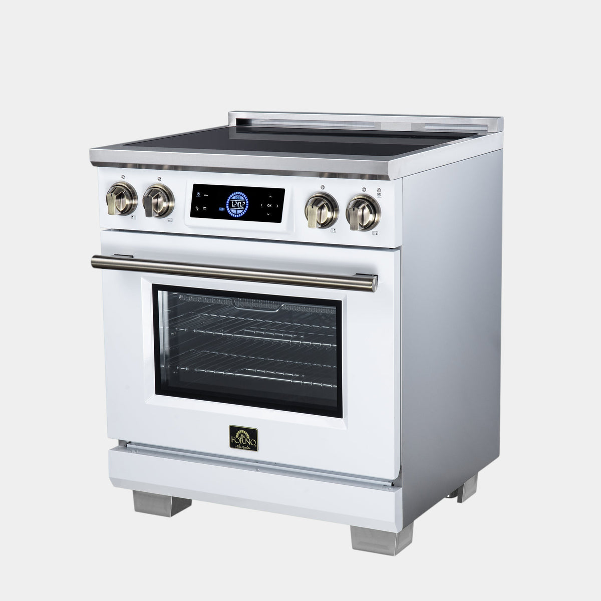 Forno Maximus 30 in. 4.32 cu. ft. White Induction Range with Air Fry, True Convection, Air Sous Vide and Antique Brass Accents | FFSIN0968-30WHT