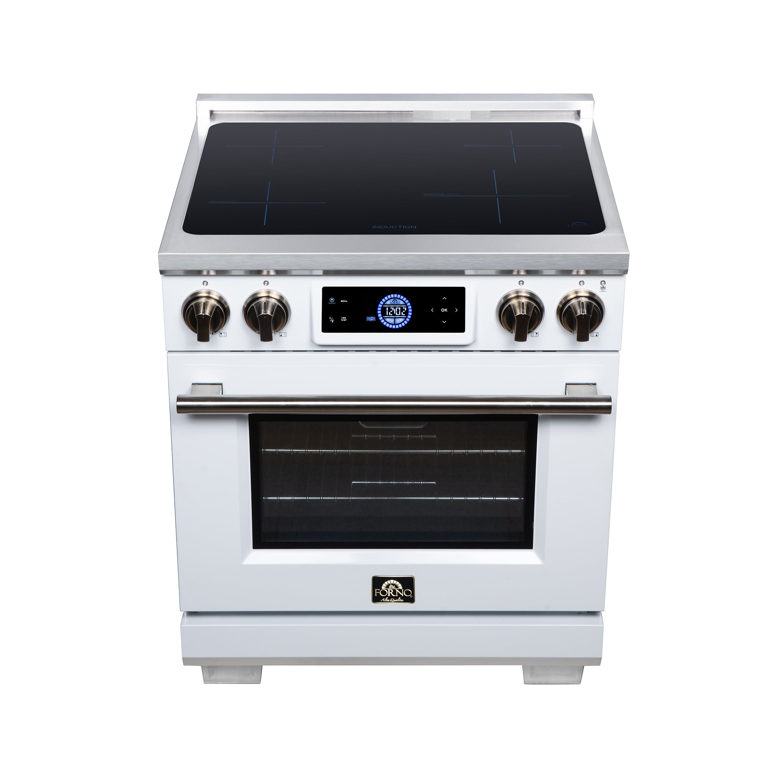 Maximus 30 Inch Induction Range, 8,800 Total Cooktop, 4.32 cf. True Convection Oven, Air Fryer, Air Sous Vide, White