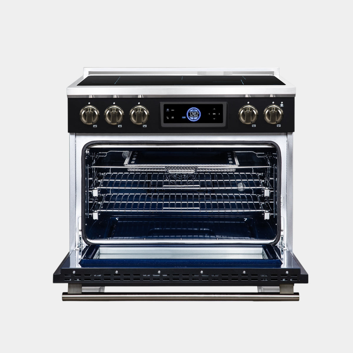 Forno Maximus 36 in. 5.36 cu. ft. Black Induction Range with Air Fry, True Convection, Air Sous Vide and Antique Brass Accents | FFSIN0968-36BLK