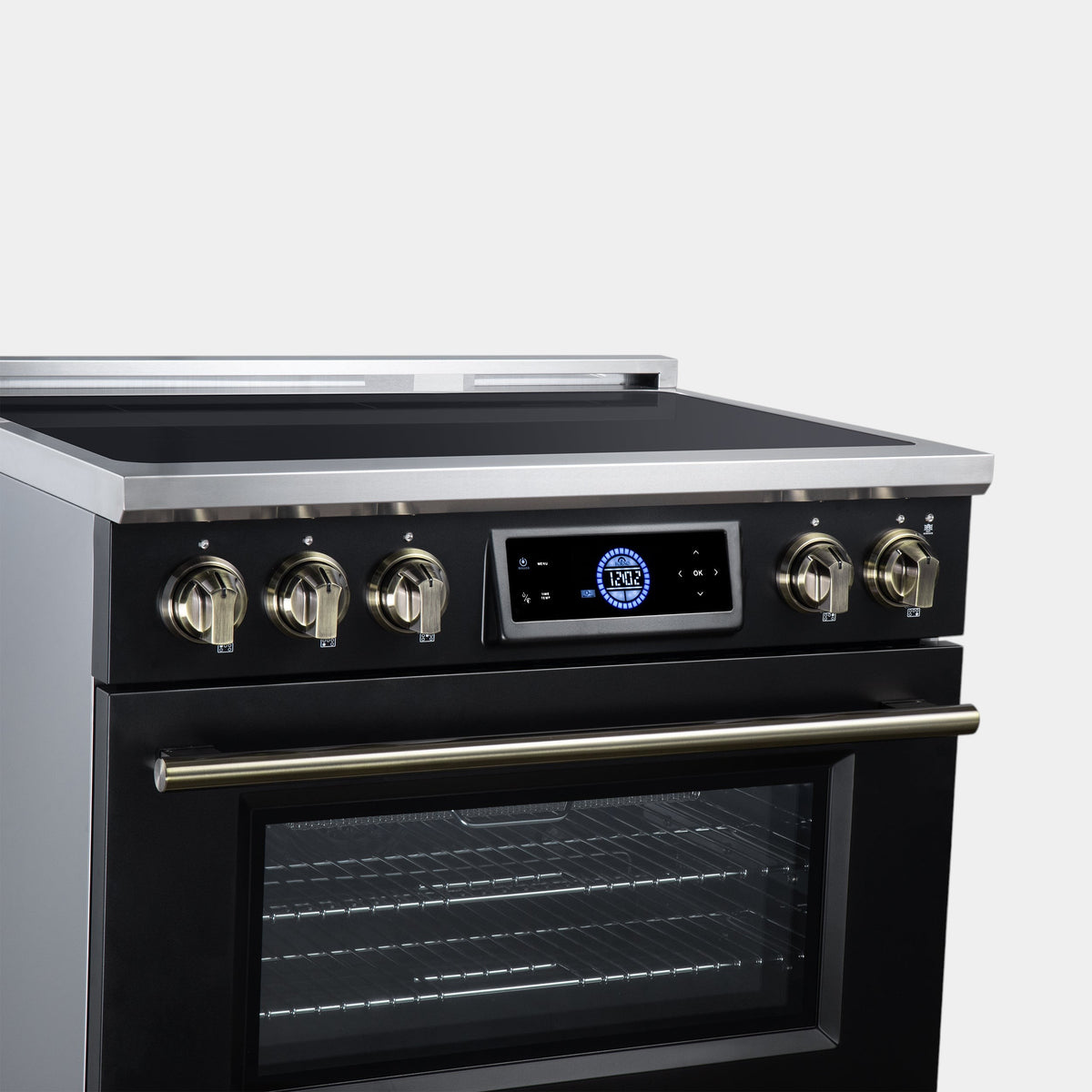 Forno Maximus 36 in. 5.36 cu. ft. Black Induction Range with Air Fry, True Convection, Air Sous Vide and Antique Brass Accents | FFSIN0968-36BLK