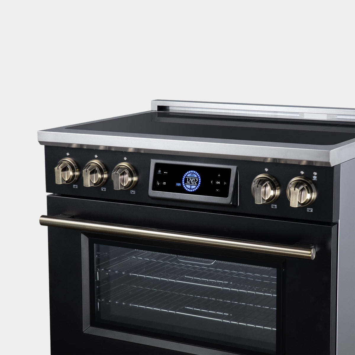 Forno Maximus 36 in. 5.36 cu. ft. Black Induction Range with Air Fry, True Convection, Air Sous Vide and Antique Brass Accents | FFSIN0968-36BLK