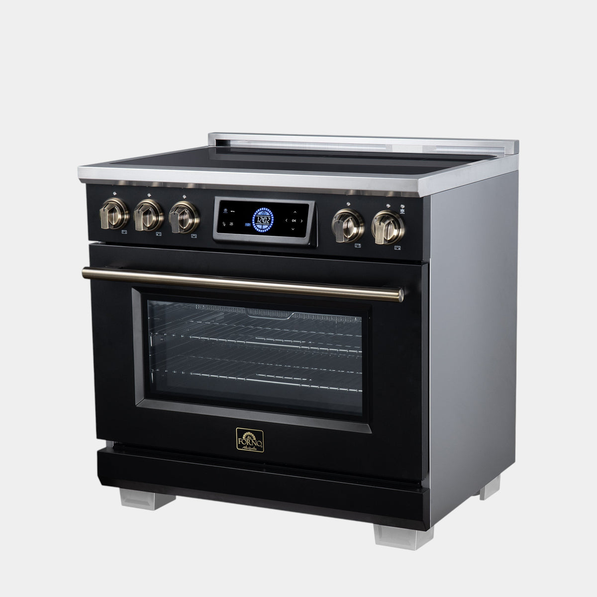 Forno Maximus 36 in. 5.36 cu. ft. Black Induction Range with Air Fry, True Convection, Air Sous Vide and Antique Brass Accents | FFSIN0968-36BLK