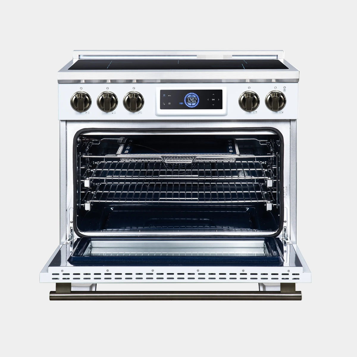 Forno Maximus 36 in. 5.36 cu. ft. White Induction Range with Air Fry and Antique Brass Accents | FFSIN0968-36WHT