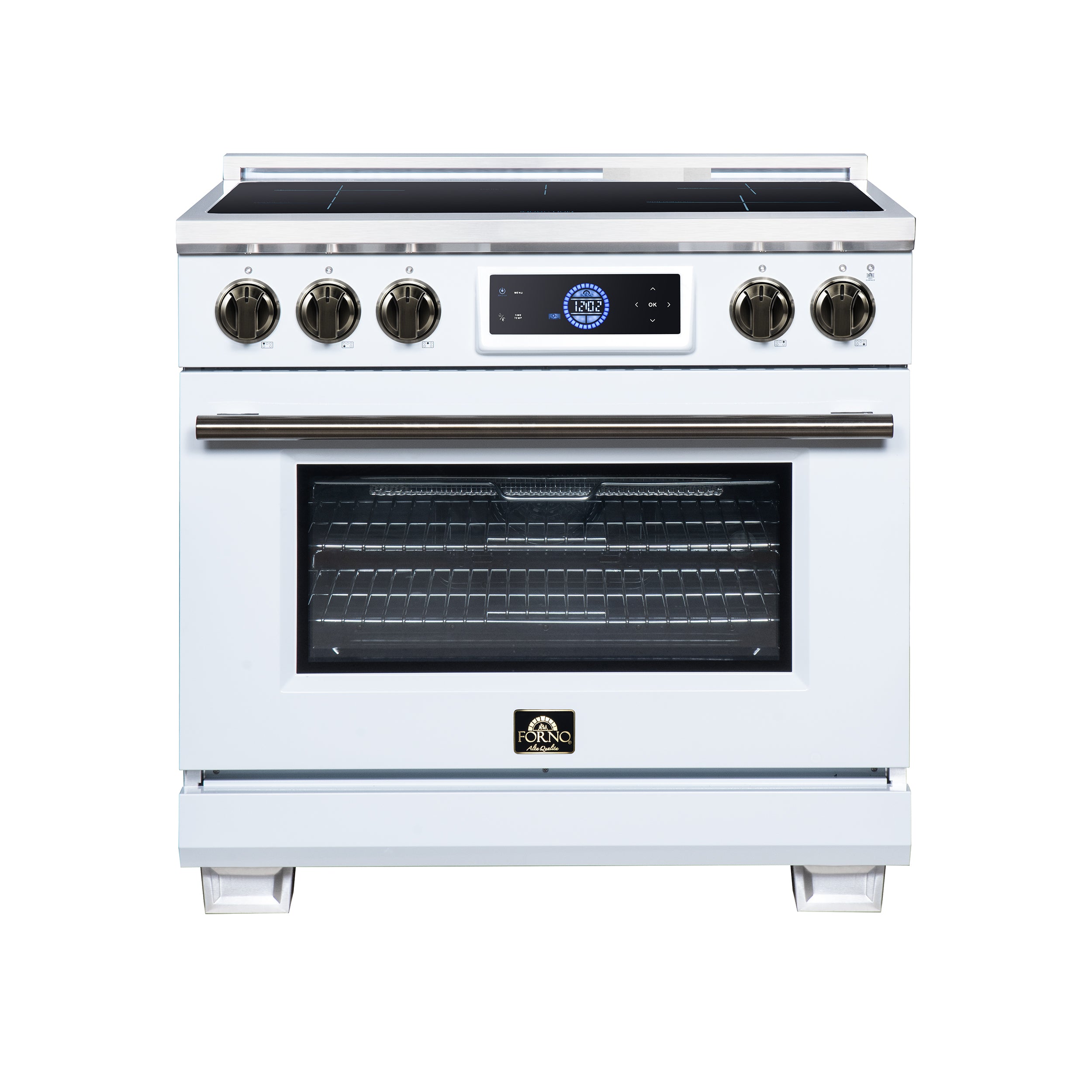 Maximus 36 Inch Induction Range, 10,900 Total Cooktop, 5.36 cf. True Convection Oven, Air Fryer, Air Sous Vide, White