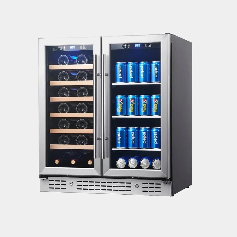 Kingsbottle 30 in. 33 Bottle and 77 Can Under-Counter Dual Zone Wine and Beverage Cooler