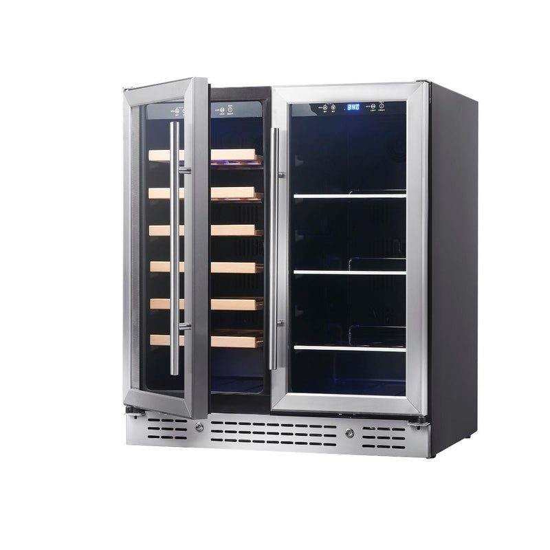 Kingsbottle 30 in. 33 Bottle and 77 Can Under-Counter Dual Zone Wine and Beverage Cooler