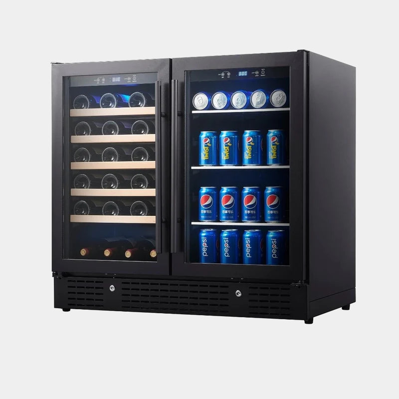 Kingsbottle 36 in. 34 Bottle and 98 Can Under-Counter Dual Zone Wine and Beverage Cooler