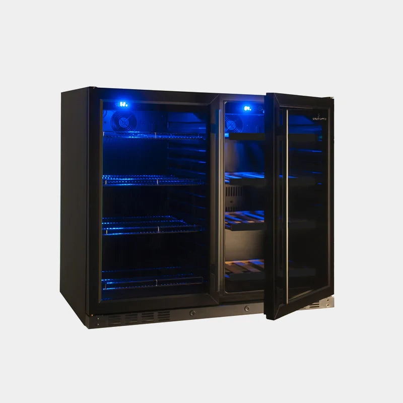 Kingsbottle 39 in. 28 Bottle and 100 Can Under-Counter Dual Zone Wine and Beverage Cooler