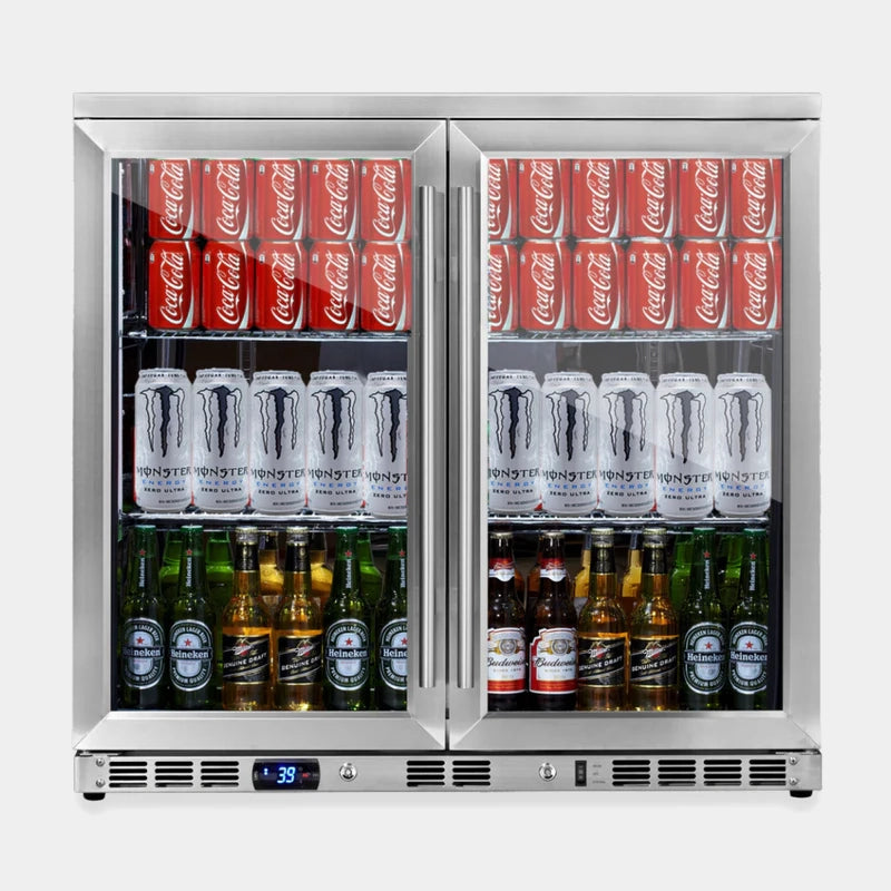 Kingsbottle 36 in. Stainless Steel Heating Glass Dual Door Beverage Cooler