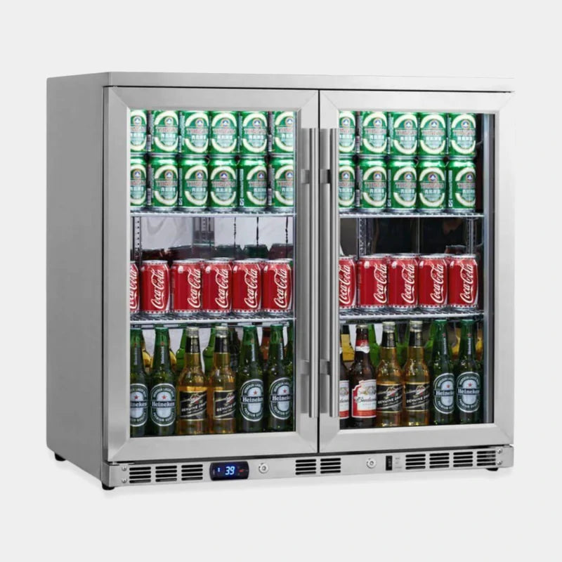 Kingsbottle 36 in. Stainless Steel Heating Glass Dual Door Beverage Cooler